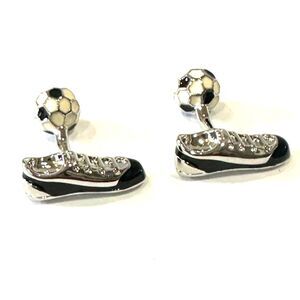 Soccer / Football Boot & Ball 3D Cufflinks — Silver & Black Enamel